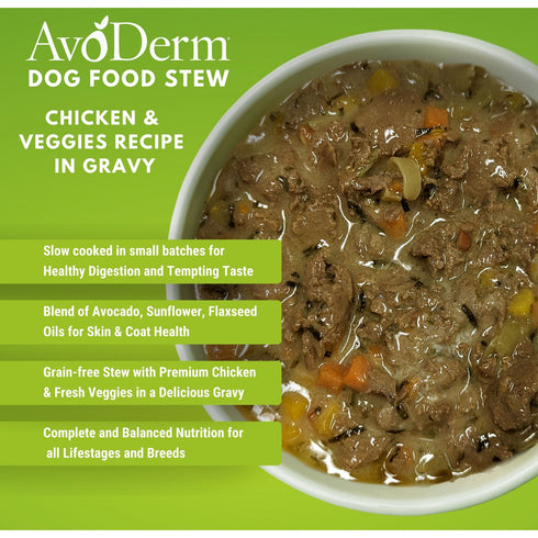 AvoDerm Grain-Free Wet Dog Food -  Chicken with Vegetables Stew - 13oz Can
